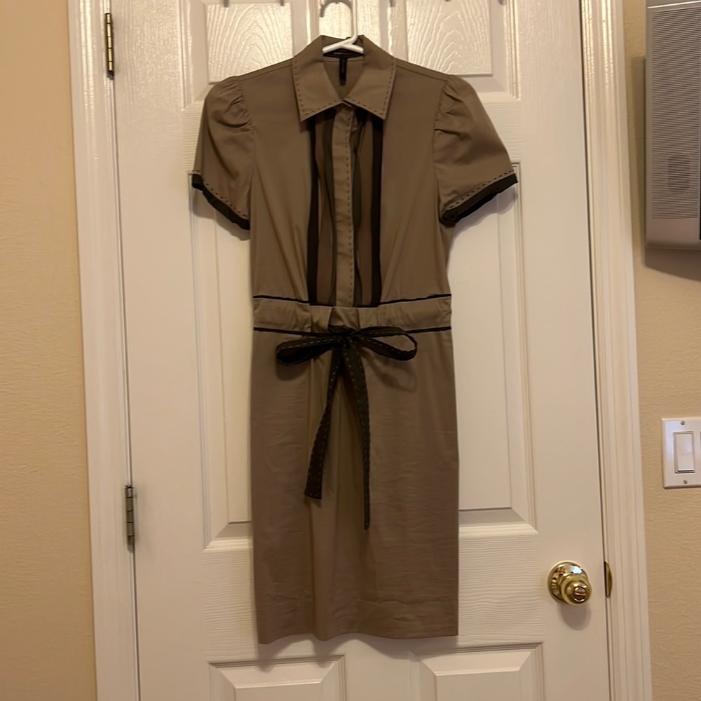 BCBGMAXAZRIA woven cotton khaki comb dress